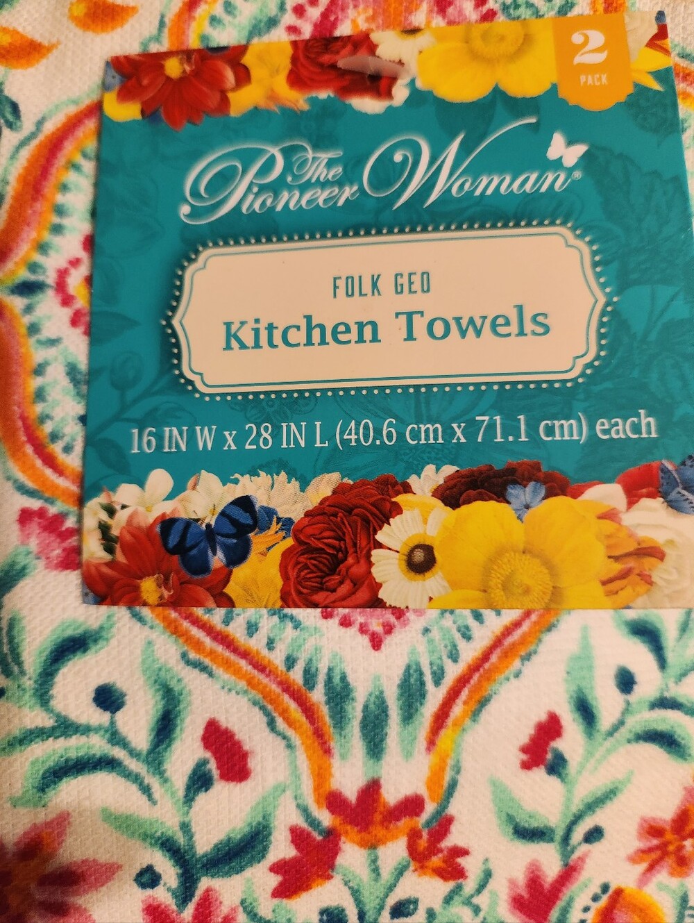 The Pioneer Woman Teal, Coral & Yellow Floral Kitchen Towels Pk Of 2 - Picture 4 of 4
